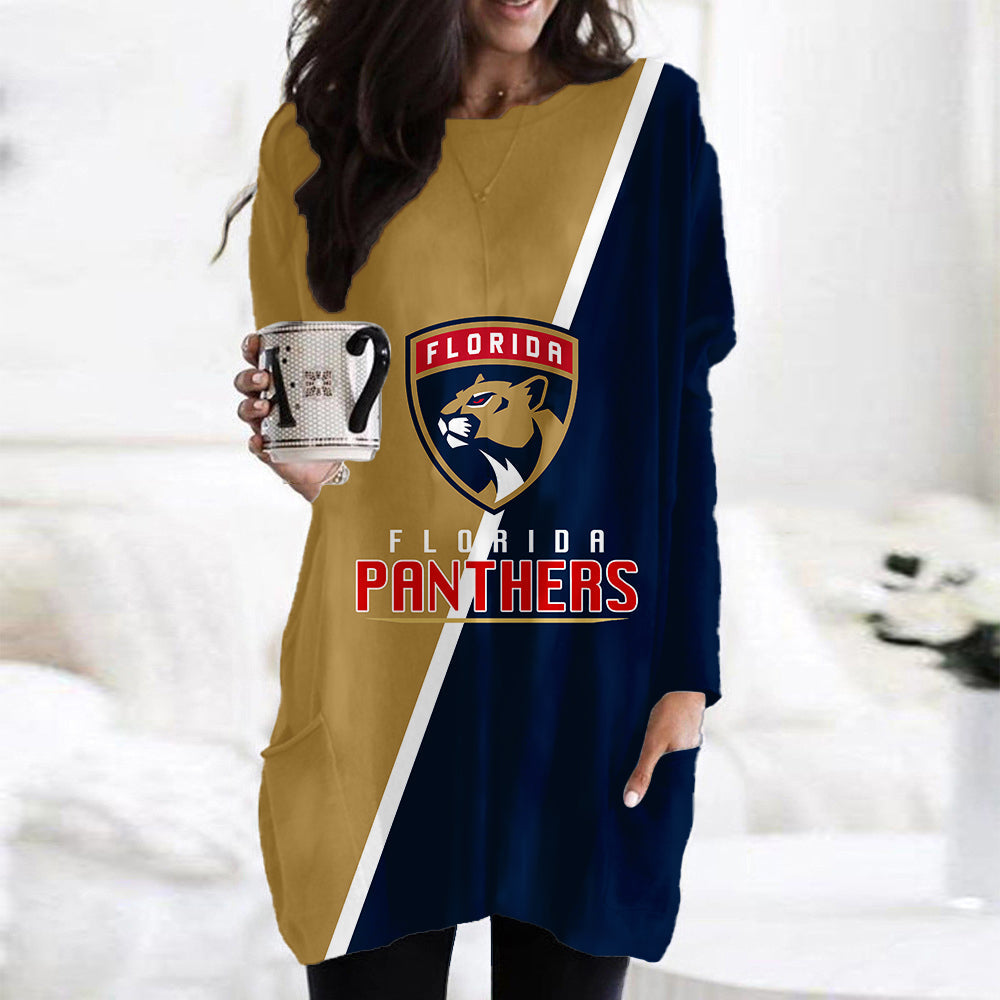 Florida Panthers Casual Long Sleeve Pocket Dress AZBTLSPD000074