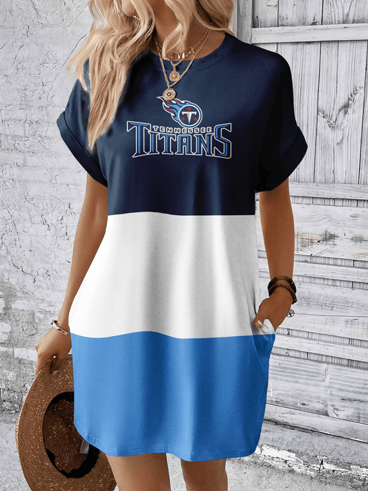 Tennessee Titans Women Hidden Pocket Batwing Casual Dress AZDDBWCD000011