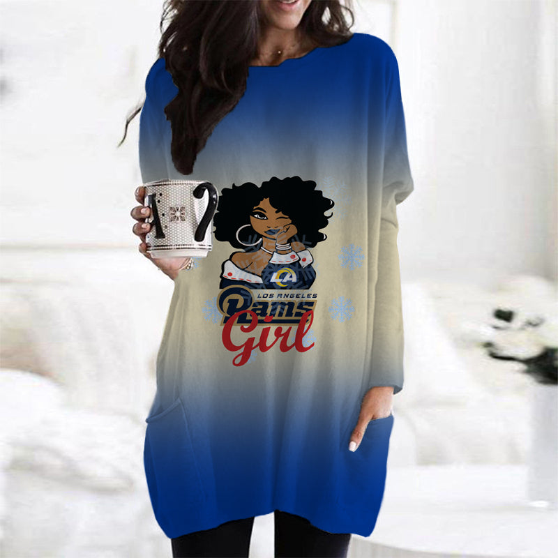 Los Angeles Rams Casual Long Sleeve Pocket Dress AZBTLSPD000048