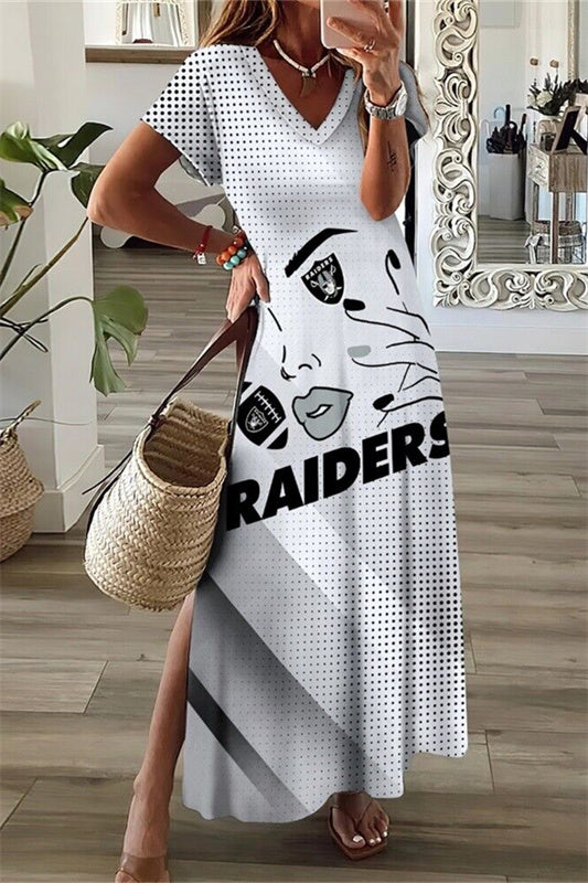 Las Vegas Raiders V-Neck Side Slit Long Dress AZBTVSD000417