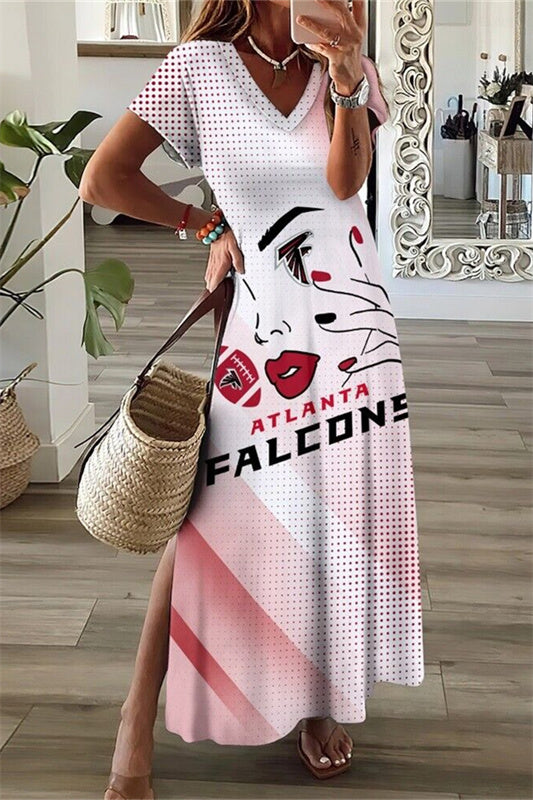 Atlanta Falcons V-Neck Side Slit Long Dress AZBTVSD000249