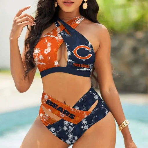 Chicago Bears Women’s 2PCS Bikini Swimsuit Criss Cross Cutout Bathing Suit S9BCCB063