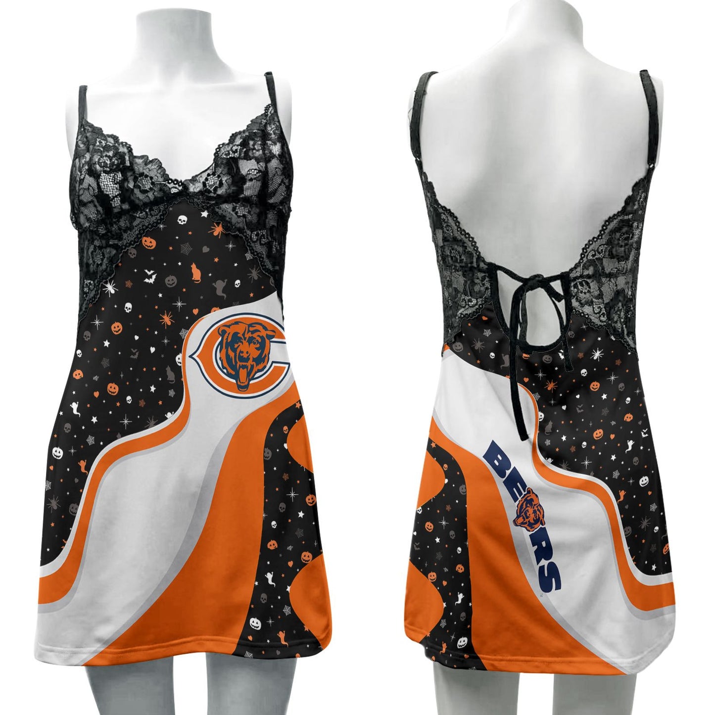 Chicago Bears Halloween Lace Back Strap Slip Dress 308