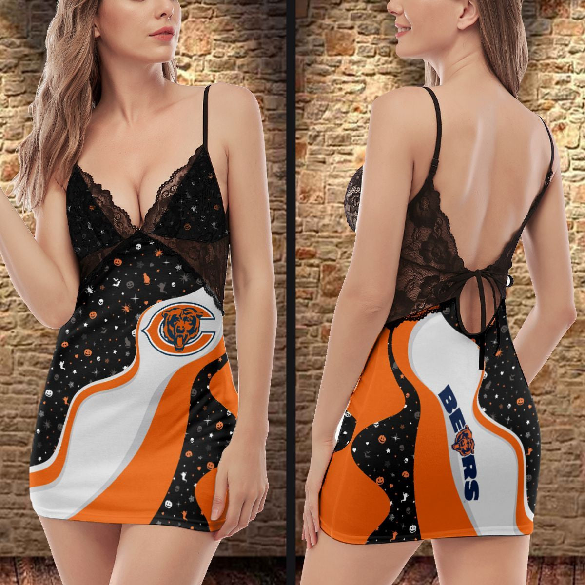 Chicago Bears Halloween Lace Back Strap Slip Dress 308