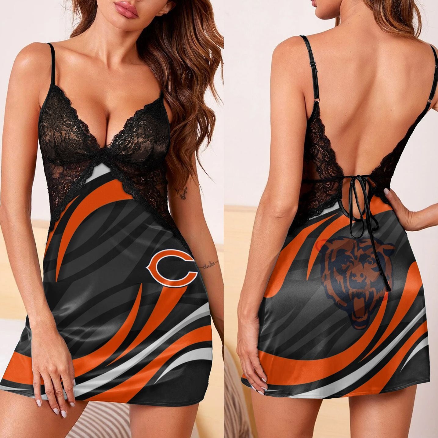 Chicago Bears Lace Back Strap Slip Dress 09-1
