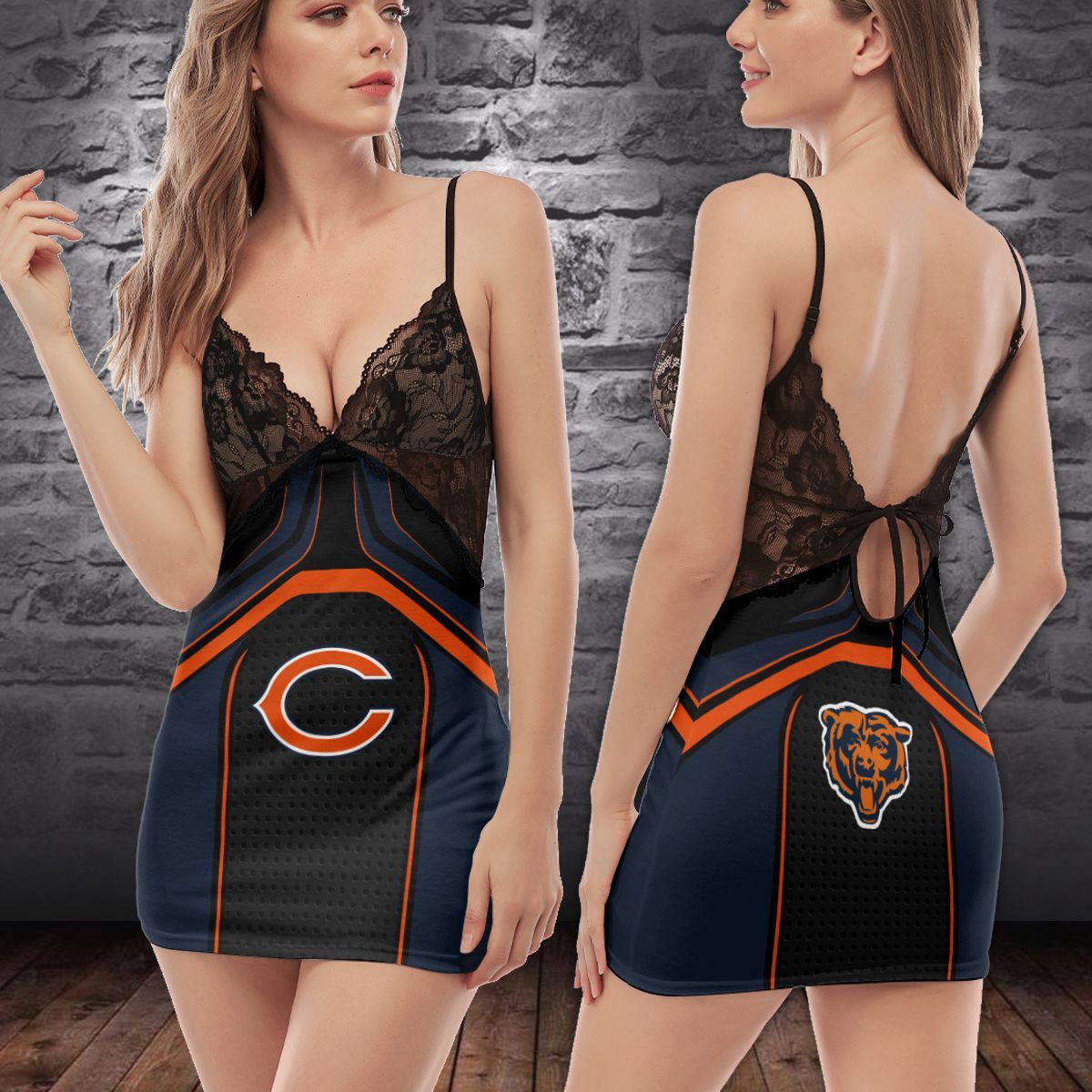Chicago Bears Lace Back Strap Slip Dress 296