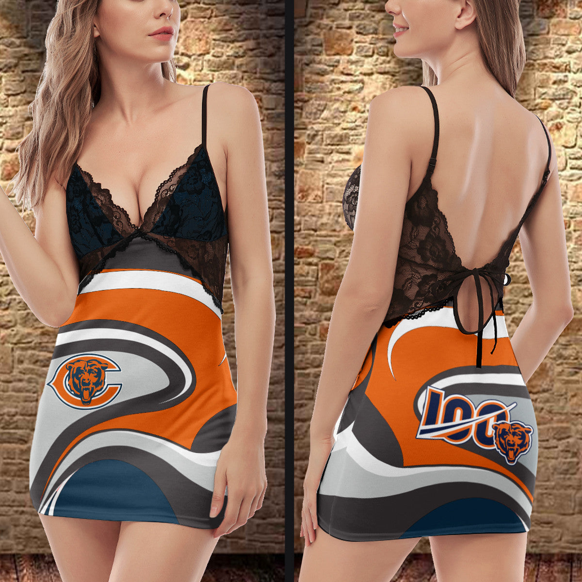 Chicago Bears Lace Back Strap Slip Dress 502
