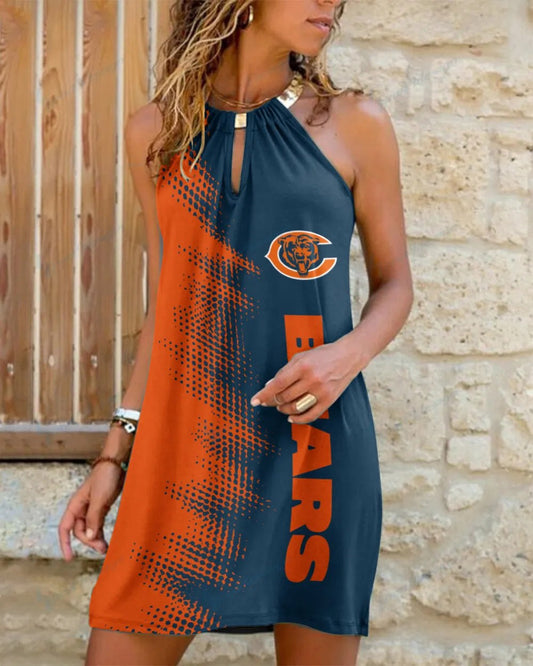 Chicago Bears Summer Casual Metal Halter Neck Sleeveless Dress 44