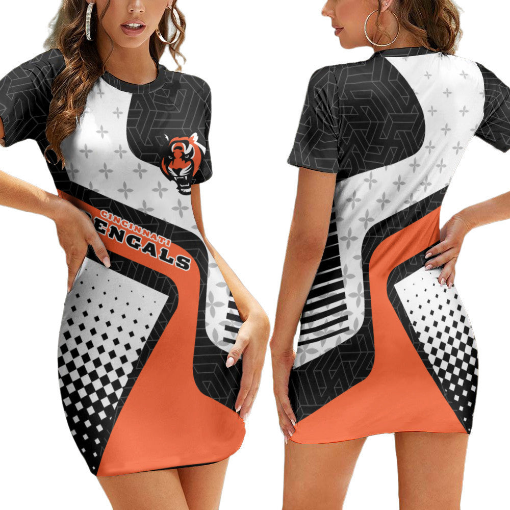 Cincinnati Bengals Casual Short Sleeve Bodycon Mini Dress BG12