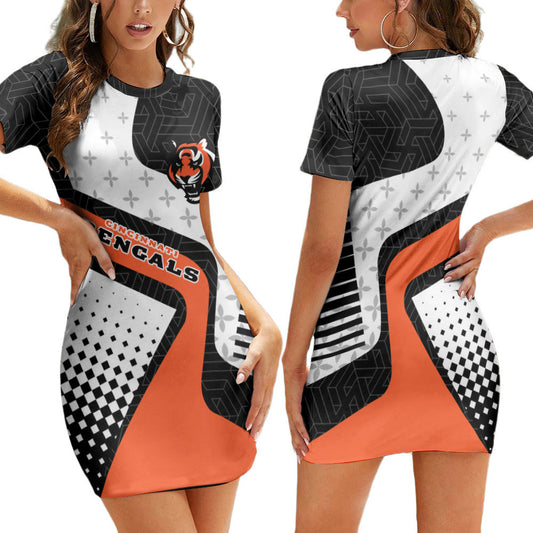 Cincinnati Bengals Casual Short Sleeve Bodycon Mini Dress BG12