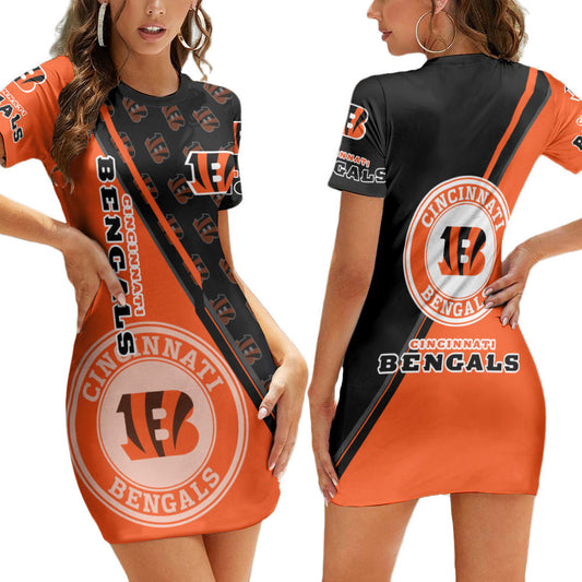 Cincinnati Bengals Casual Short Sleeve Bodycon Mini Dress BG146