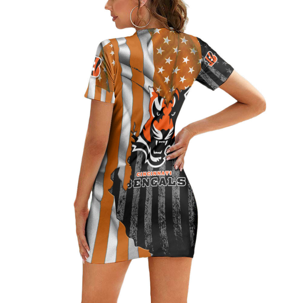 Cincinnati Bengals Casual Short Sleeve Bodycon Mini Dress BG207