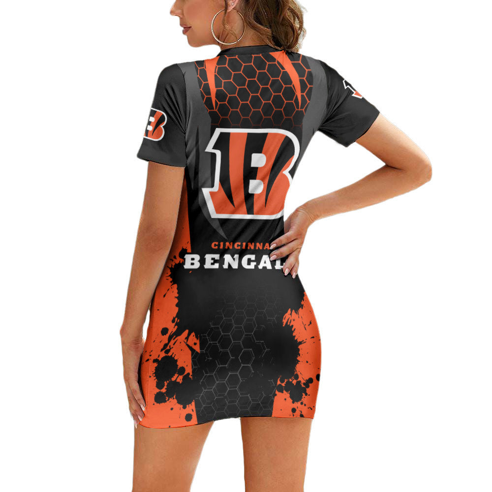Cincinnati Bengals Casual Short Sleeve Bodycon Mini Dress BG42