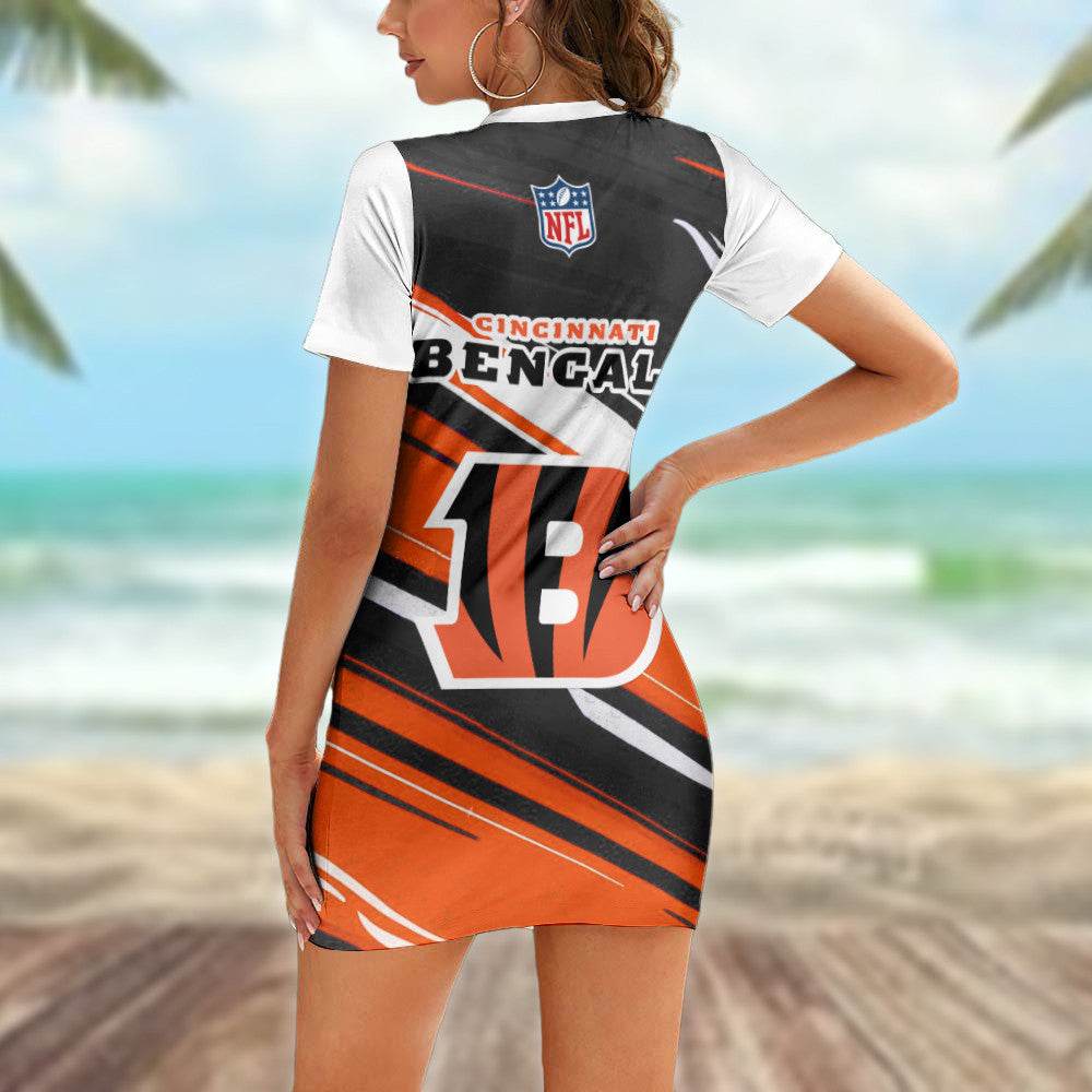 Cincinnati Bengals Casual Short Sleeve Bodycon Mini Dress BG78