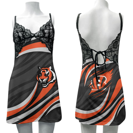 Cincinnati Bengals Lace Back Strap Slip Dress 21