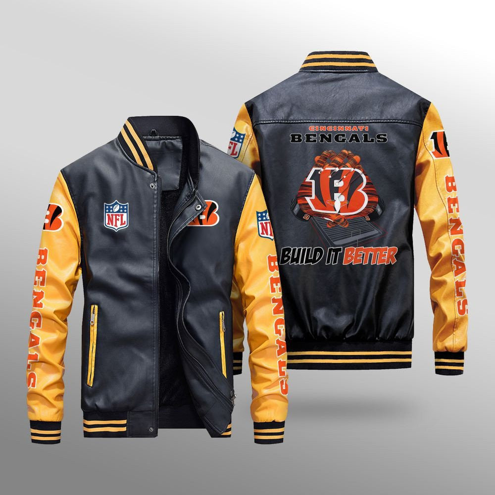 Cincinnati Bengals Leather Bomber Jacket BG51