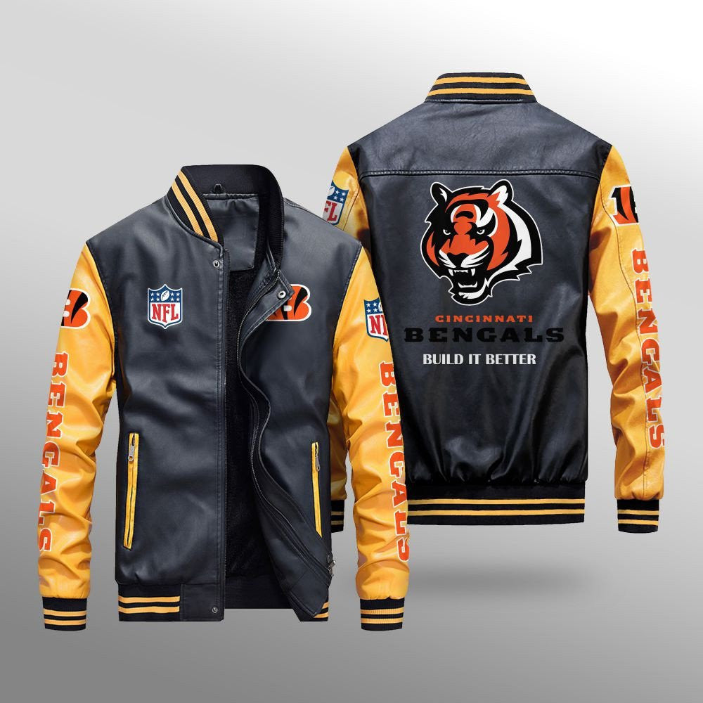 Cincinnati Bengals Leather Bomber Jacket BG59