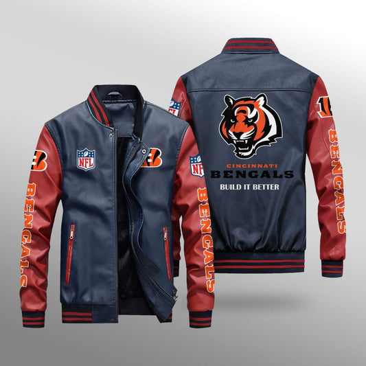 Cincinnati Bengals Leather Bomber Jacket BG59