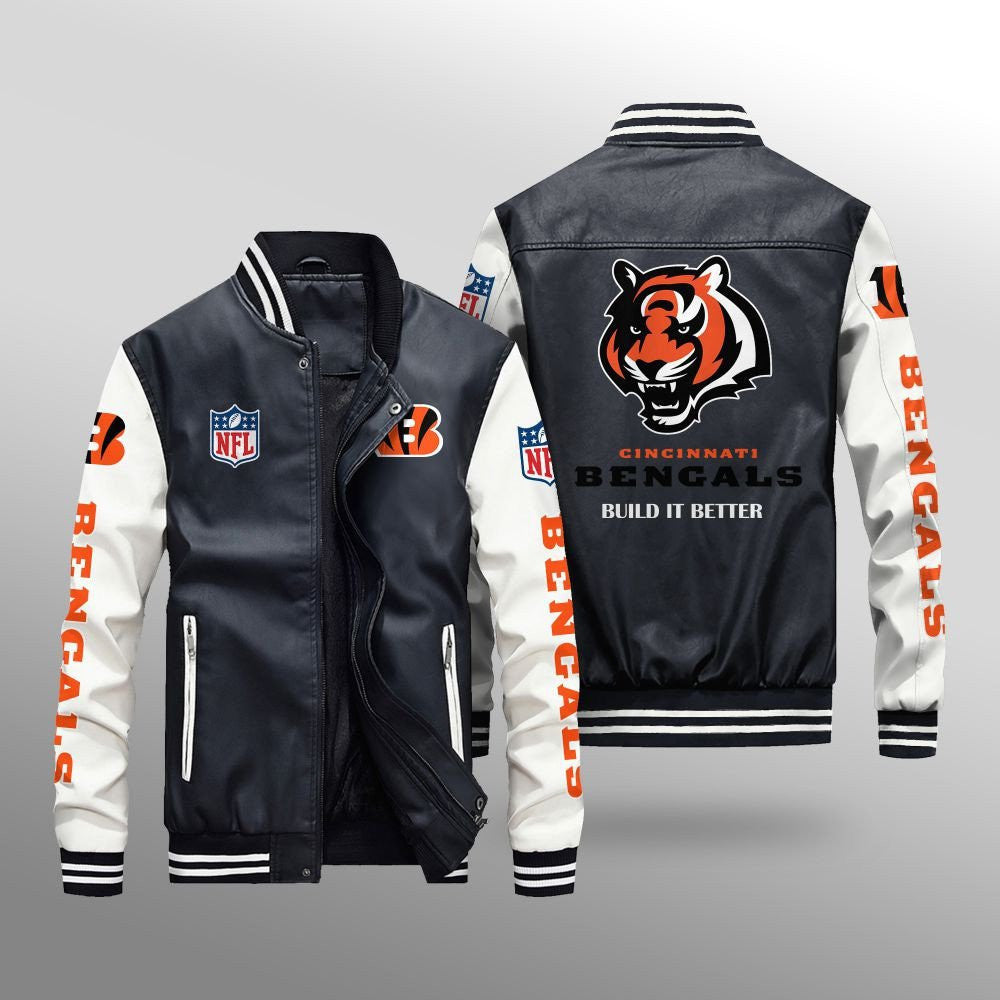 Cincinnati Bengals Leather Bomber Jacket BG59
