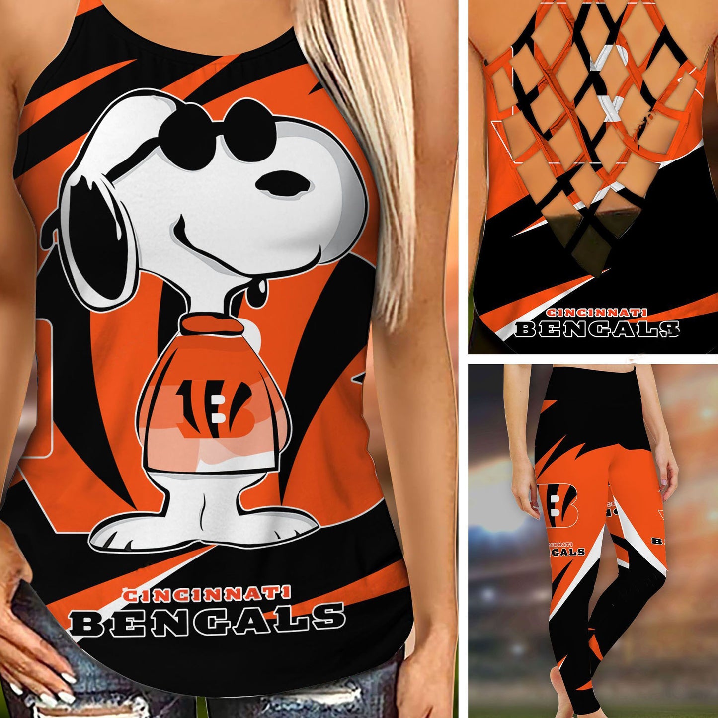 Cincinnati Bengals Leggings And Criss Cross Tank Top BG78