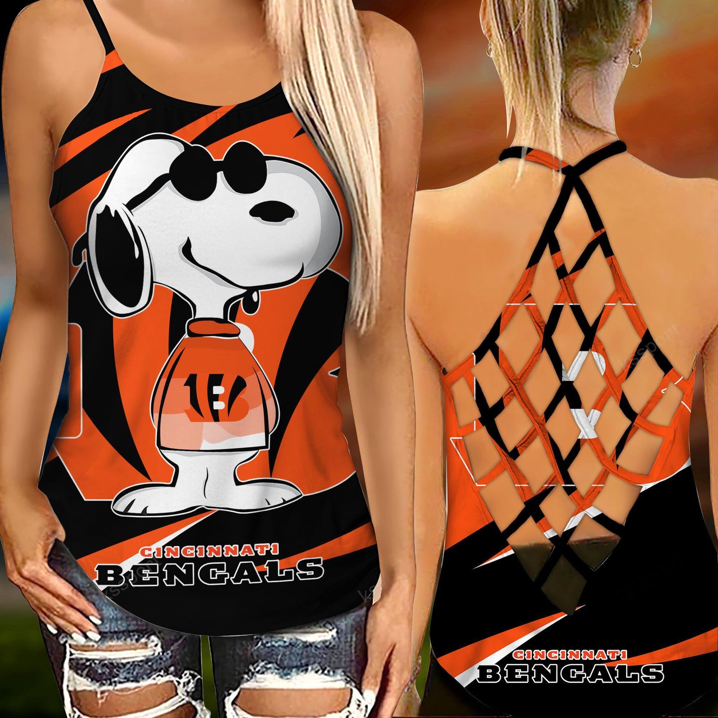 Cincinnati Bengals Leggings And Criss Cross Tank Top BG78