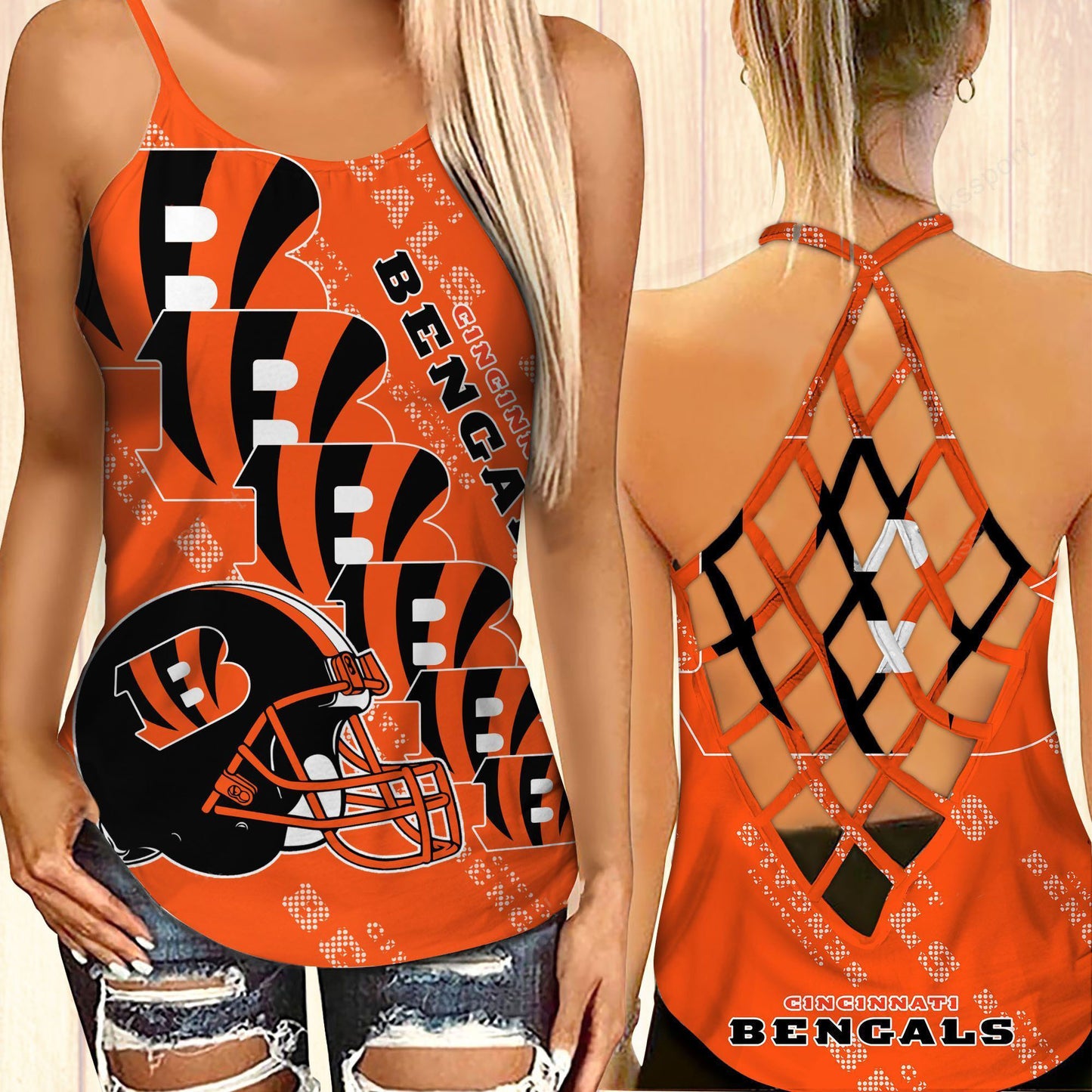 Cincinnati Bengals Leggings And Cross Tank Top BG06