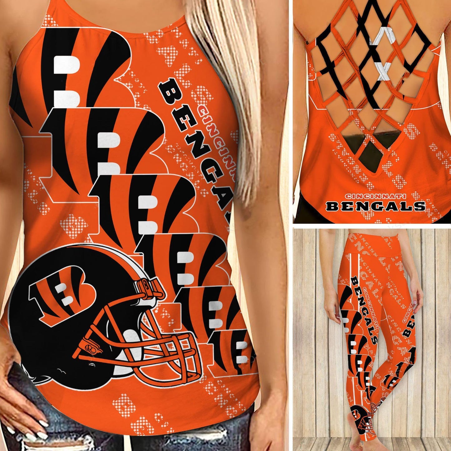 Cincinnati Bengals Leggings And Cross Tank Top BG06