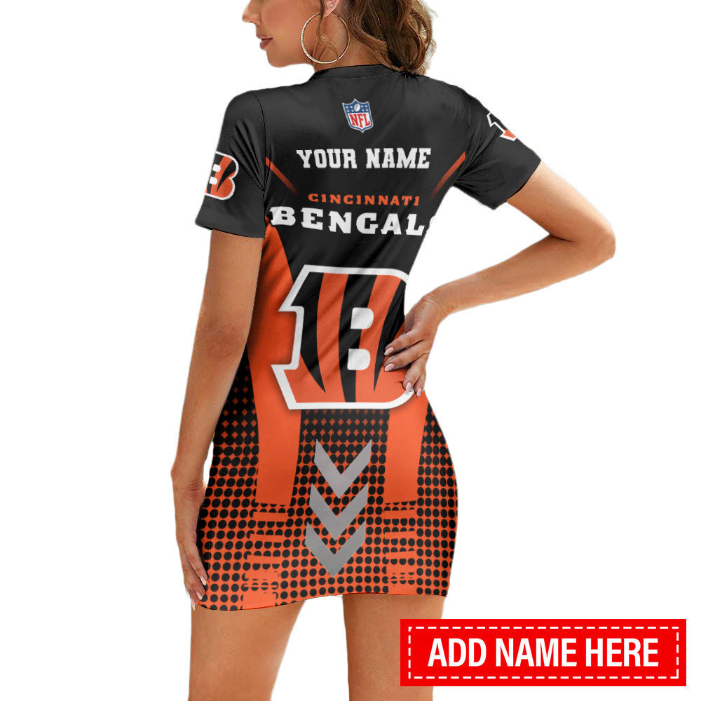 Cincinnati Bengals Personalized Casual Short Sleeve Bodycon Mini Dress BG56