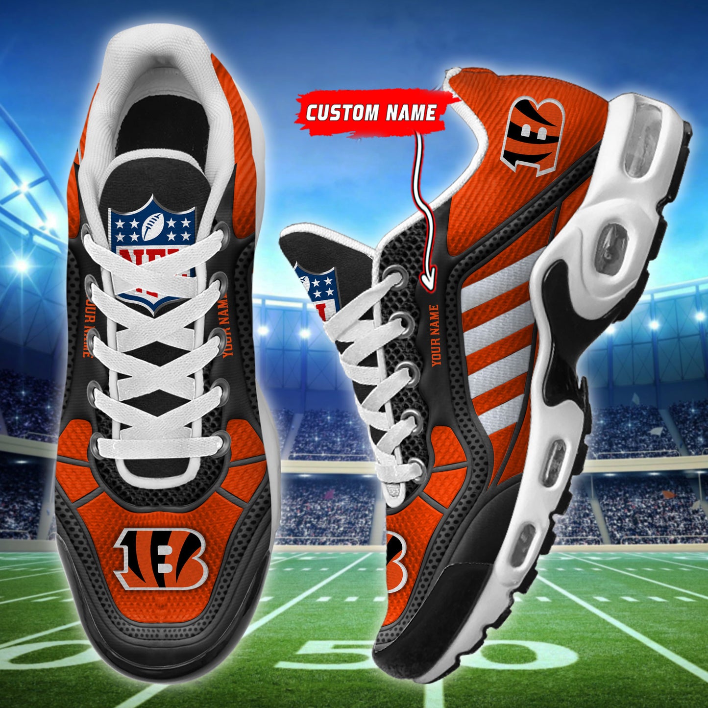 Cincinnati Bengals Personalized Plus T-N Youth Sneakers BG141