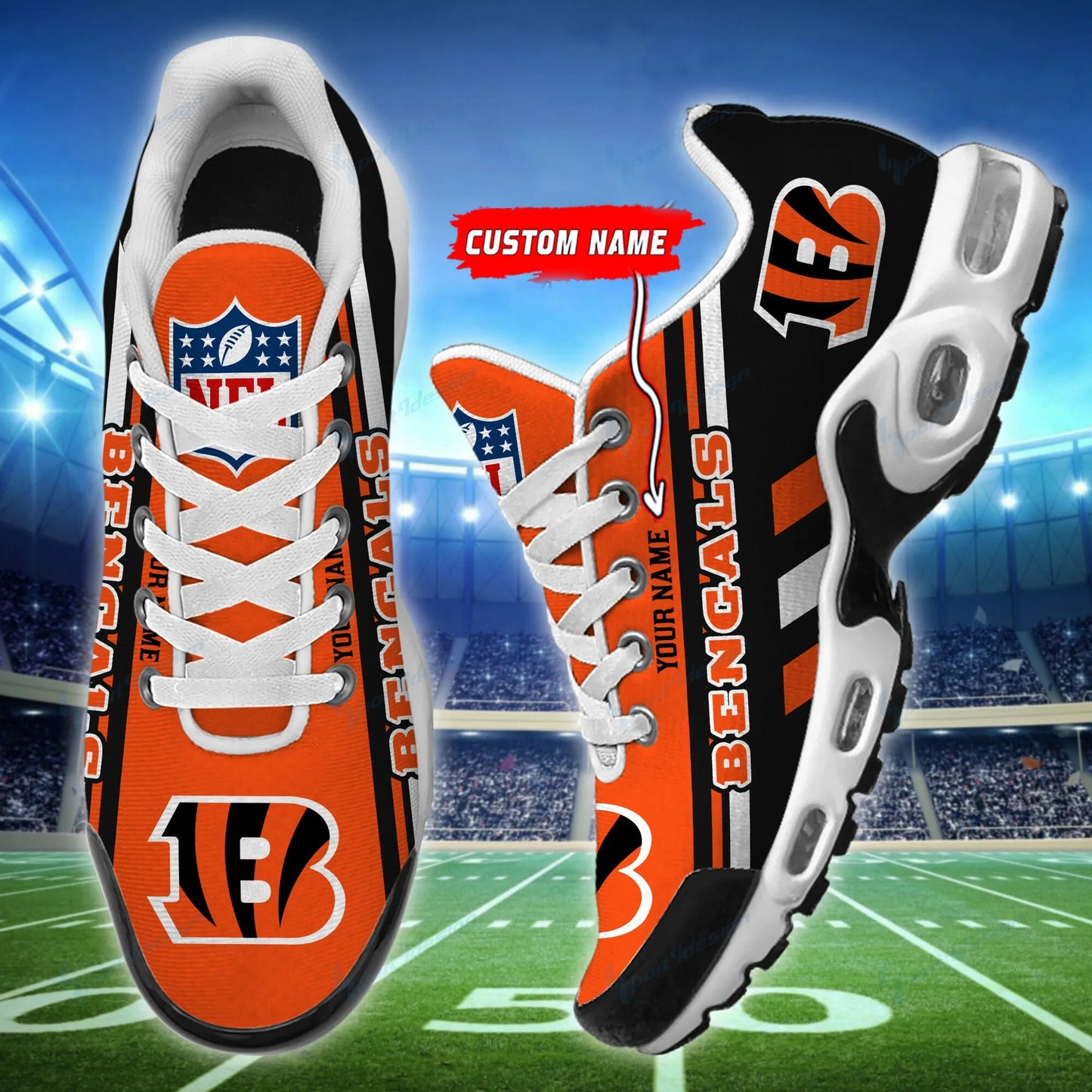 Cincinnati Bengals Personalized Plus T-N Youth Sneakers BG54