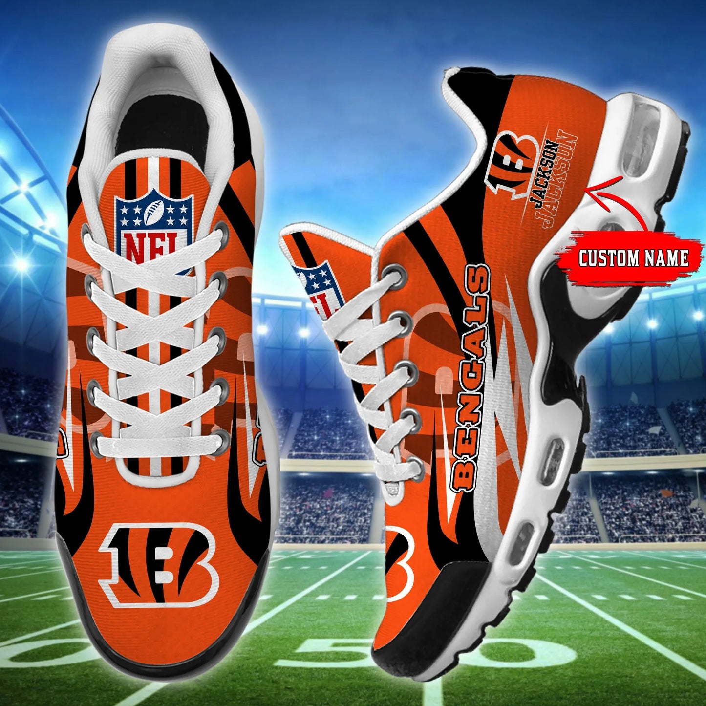 Cincinnati Bengals Personalized Plus T-N Youth Sneakers BG86