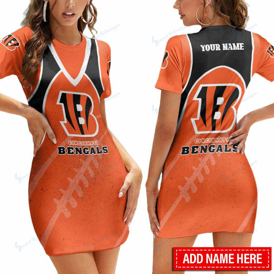 Cincinnati Bengals Personalized Short Sleeve Bodycon Mini Dress BG330