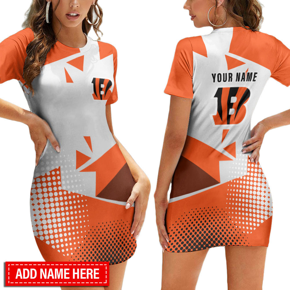 Cincinnati Bengals Personalized Short Sleeve Bodycon Mini Dress BG371