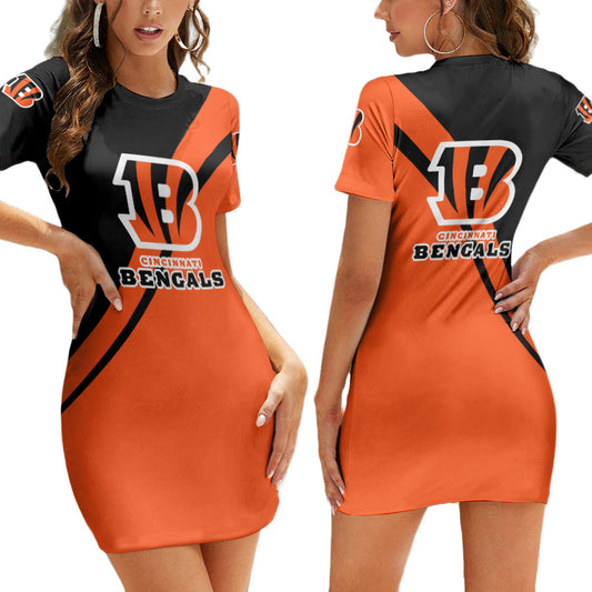 Cincinnati Bengals Short Sleeve Bodycon Mini Dress BG276