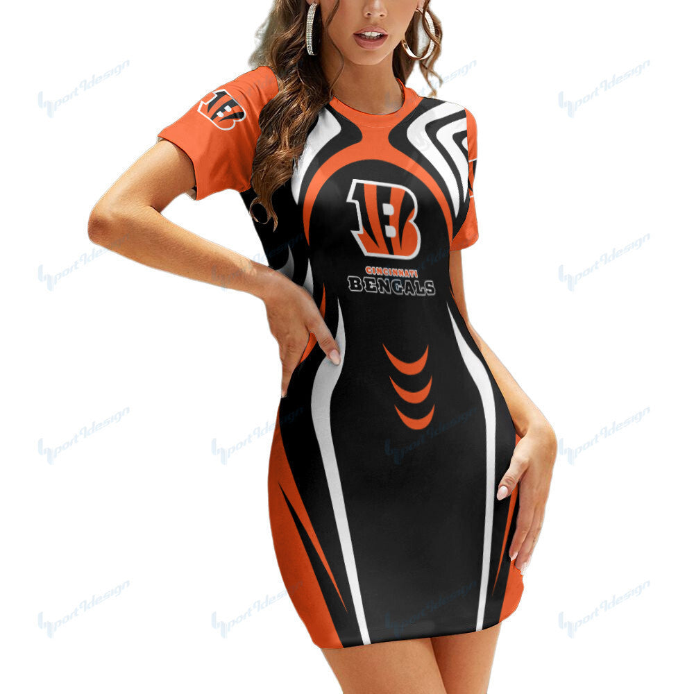Cincinnati Bengals Short Sleeve Bodycon Mini Dress BG298