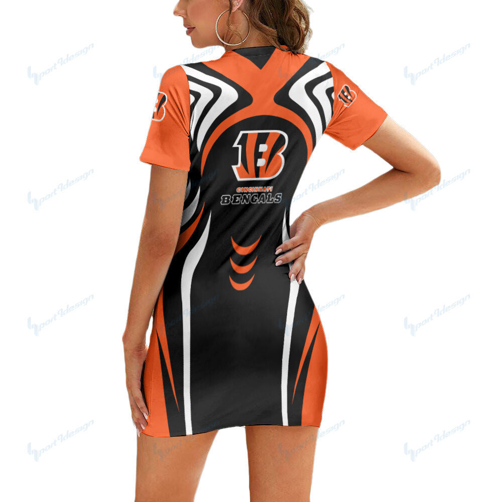 Cincinnati Bengals Short Sleeve Bodycon Mini Dress BG298