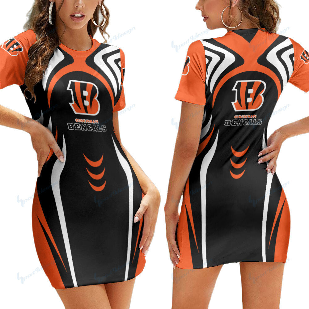 Cincinnati Bengals Short Sleeve Bodycon Mini Dress BG298