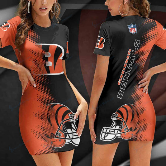 Cincinnati Bengals Short Sleeve Bodycon Mini Dress BG305