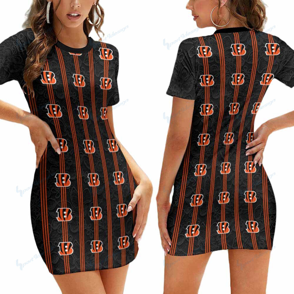 Cincinnati Bengals Short Sleeve Bodycon Mini Dress BG326