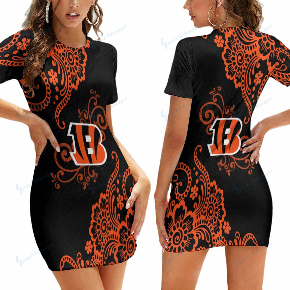 Cincinnati Bengals Short Sleeve Bodycon Mini Dress BG341