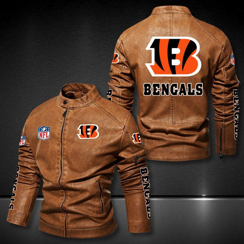 Cincinnati Bengals Stand-up Collar Leather Jacket BG25