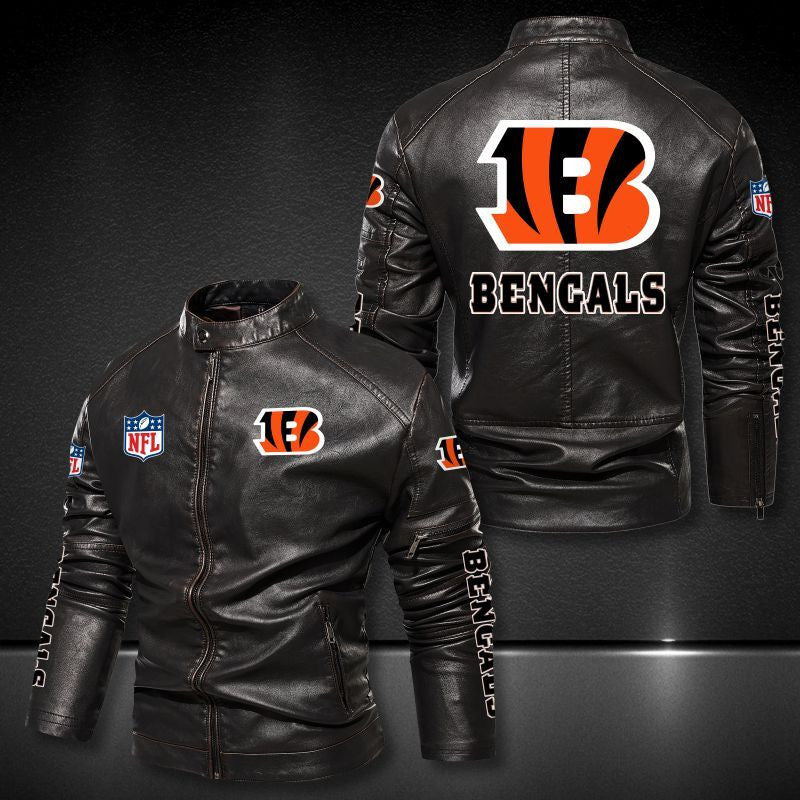 Cincinnati Bengals Stand-up Collar Leather Jacket BG25