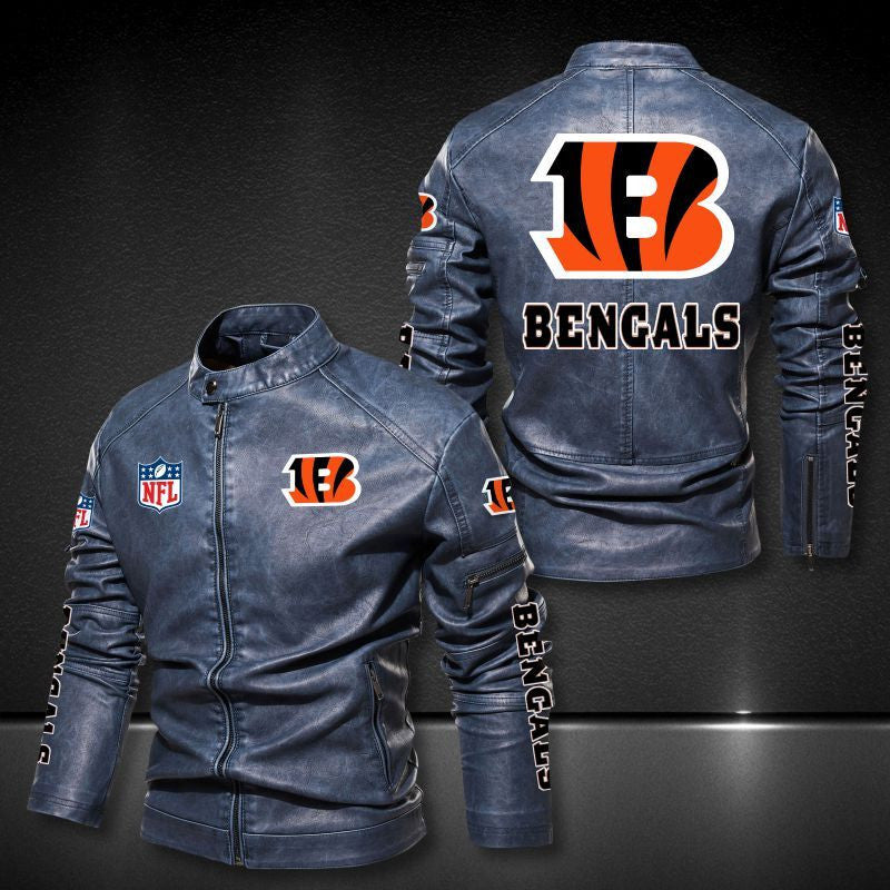 Cincinnati Bengals Stand-up Collar Leather Jacket BG25