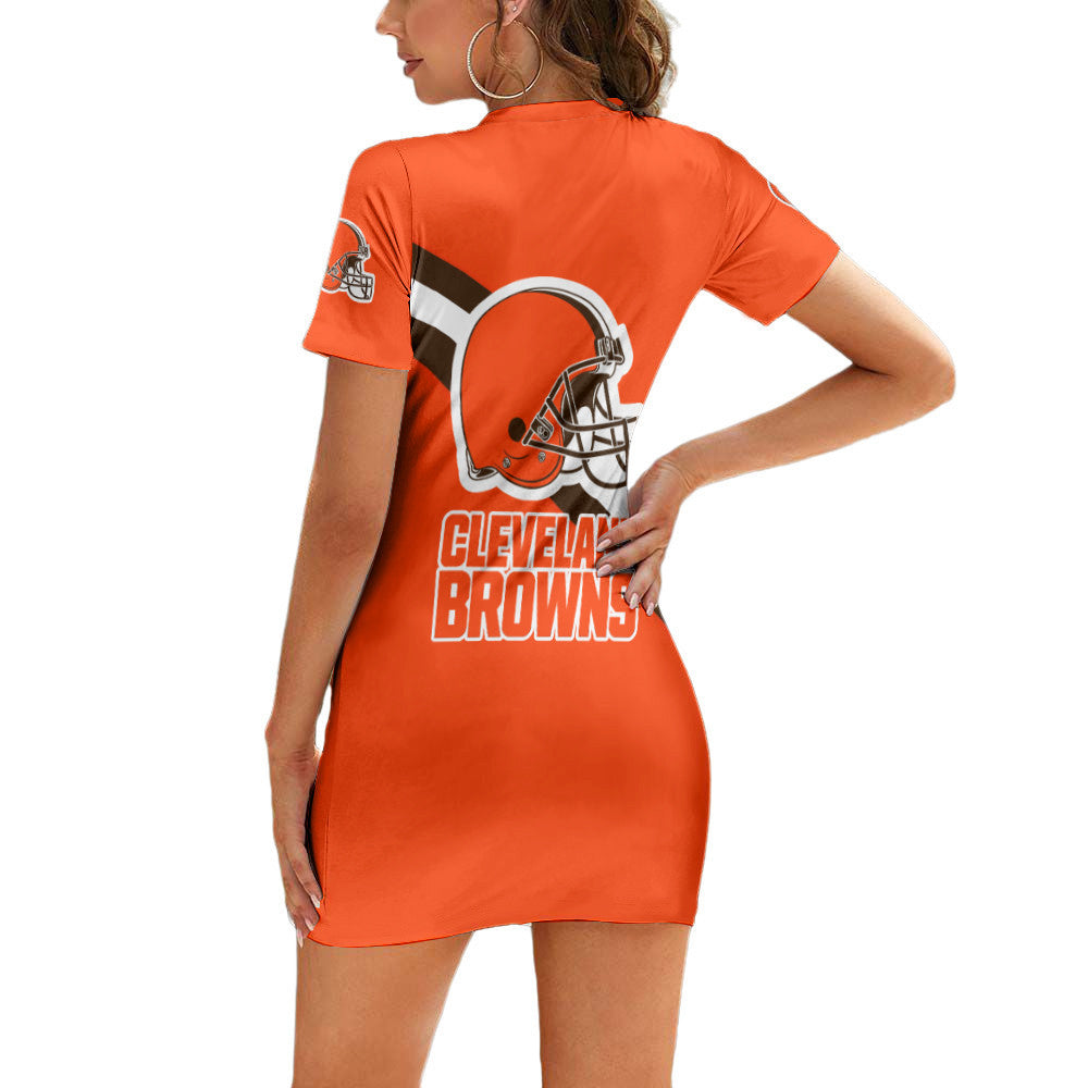 Cleveland Browns Casual Short Sleeve Bodycon Mini Dress BG71