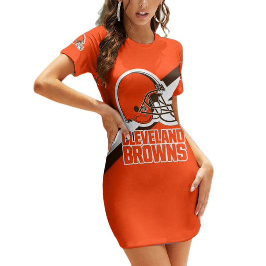 Cleveland Browns Casual Short Sleeve Bodycon Mini Dress BG71