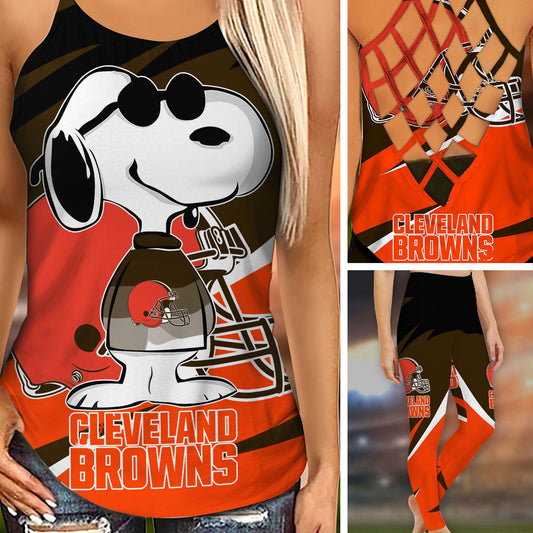 Cleveland Browns Leggings And Criss Cross Tank Top BG79