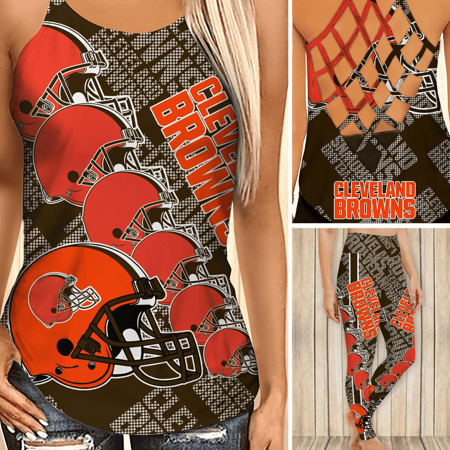 Cleveland Browns Leggings And Cross Tank Top BG07