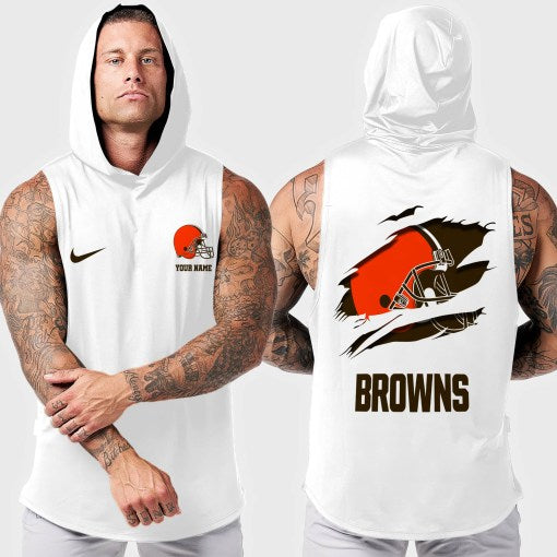 Cleveland Browns Men Workout Hooded Tank Top AZMGSH008