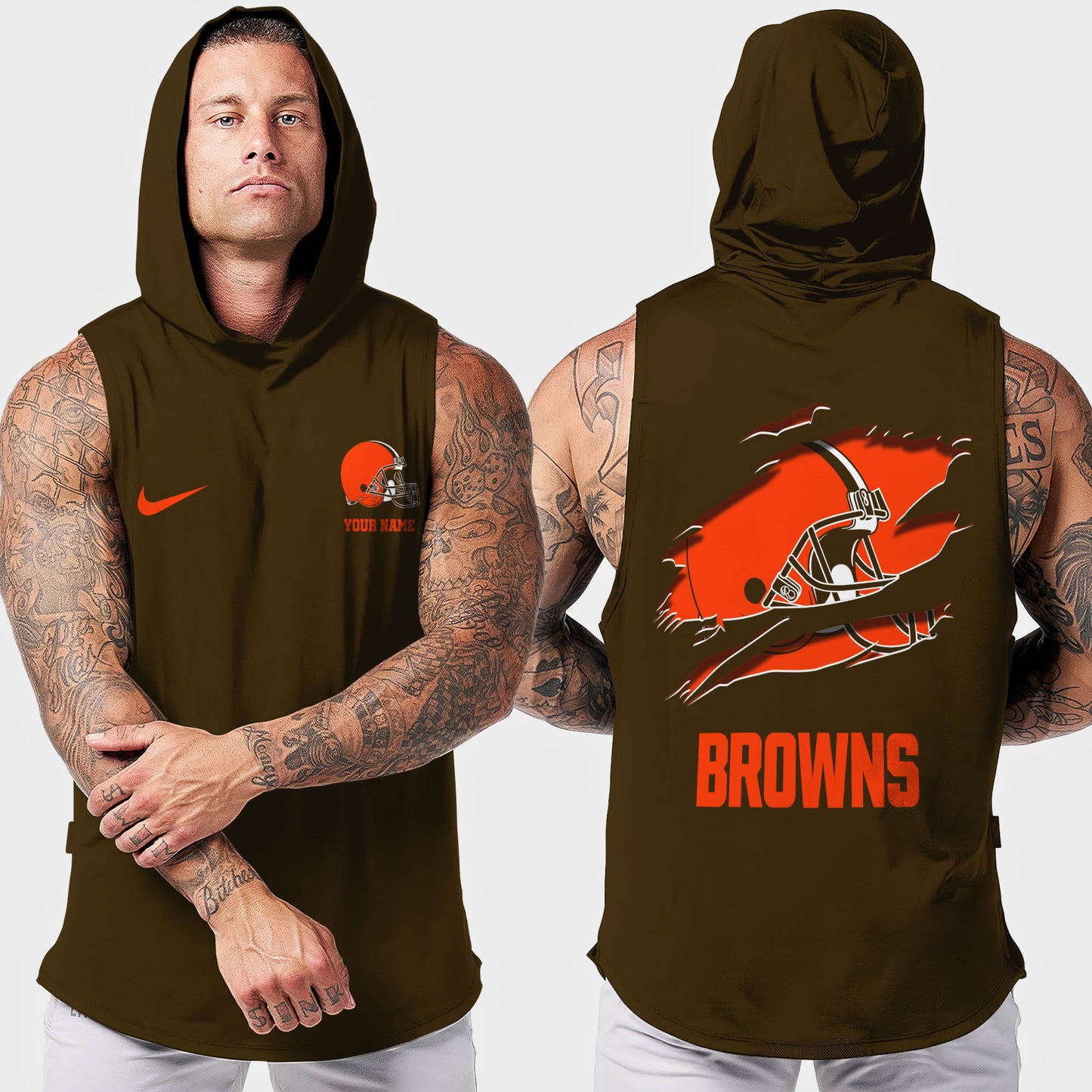Cleveland Browns Men Workout Hooded Tank Top AZMGSH008