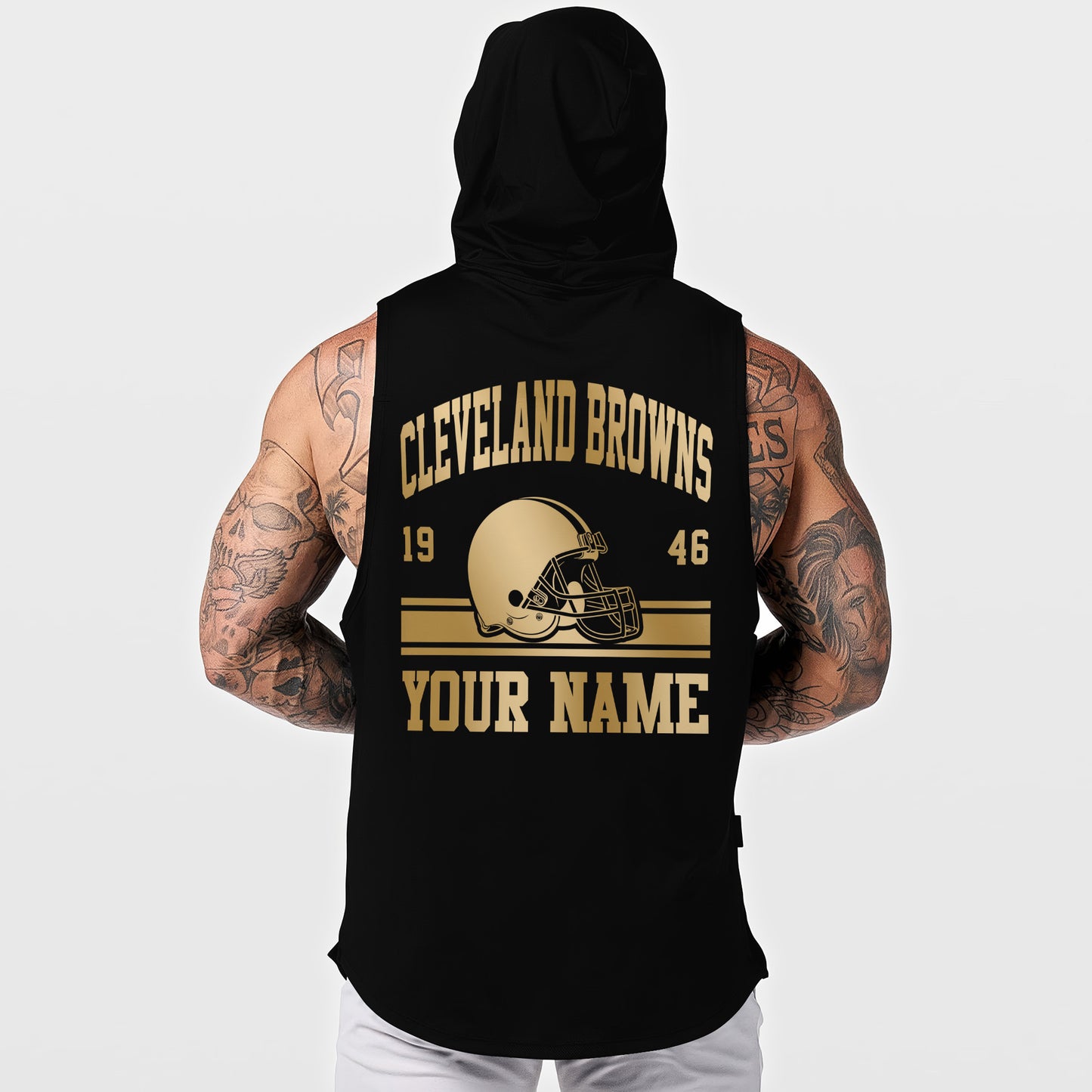 Cleveland Browns Men Workout Hooded Tank Top AZMGSH040